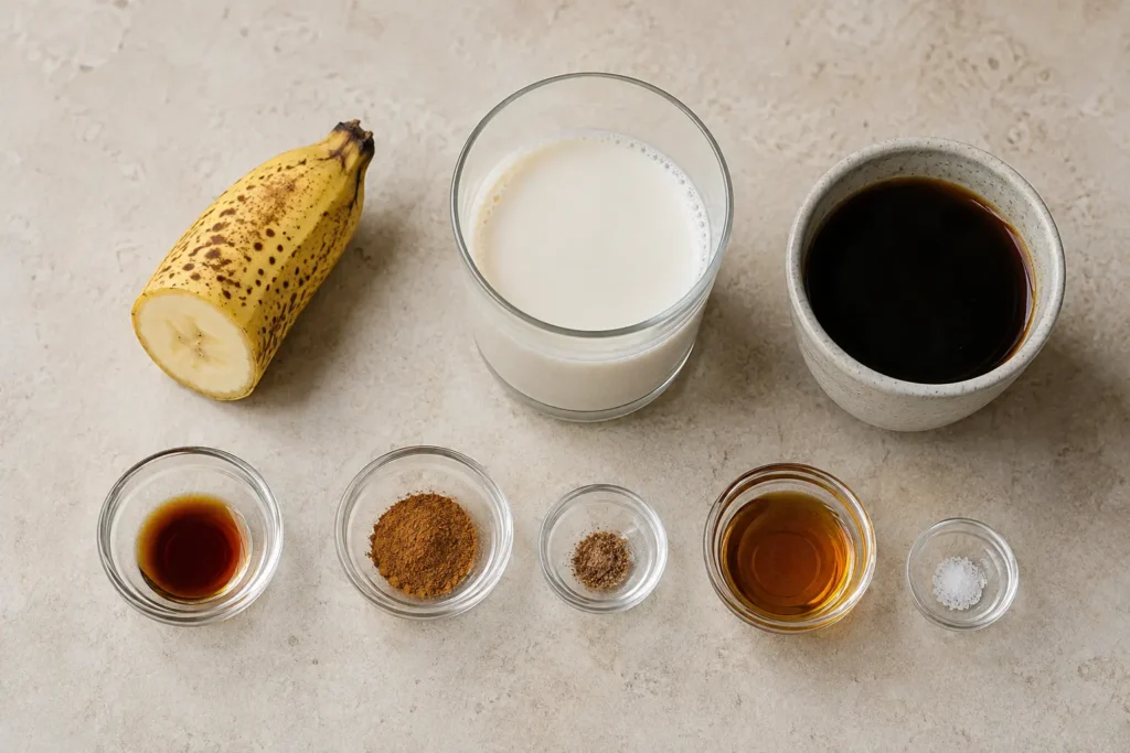 Ingredients for a hot or iced banana bread latte