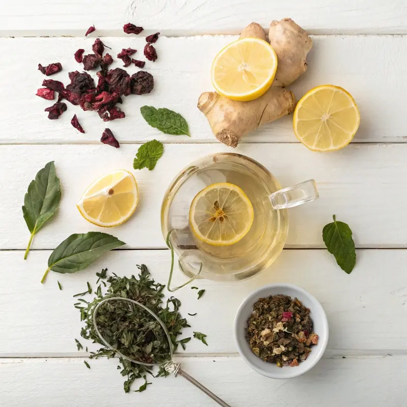 Bariatric tea recipe ingredients laid out on clean surface