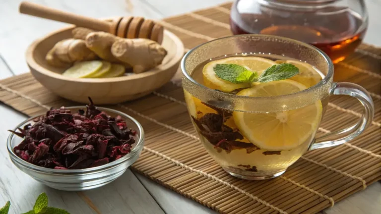 Hot bariatric tea with ginger and lemon served fresh