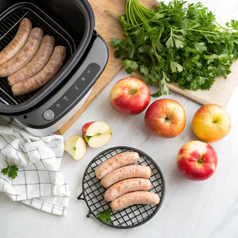 Ingredients for chicken apple sausage air fryer meal