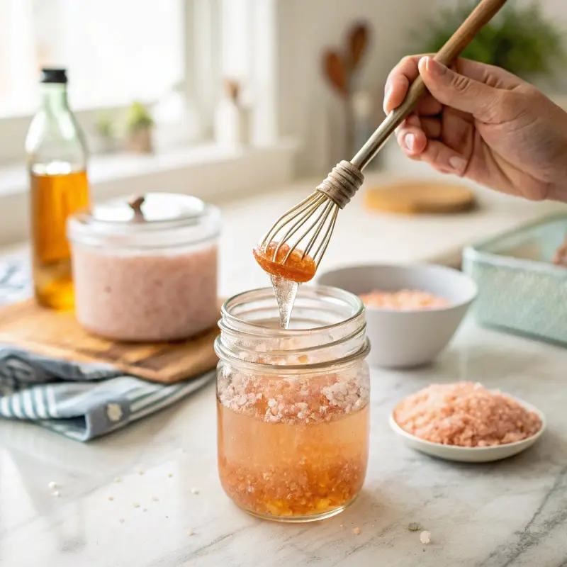 Stirring Himalayan salt and honey into wateR
