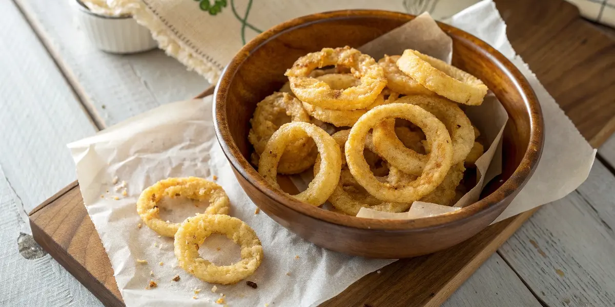 Parmesan Onion Ring Chips served in rustic bowl