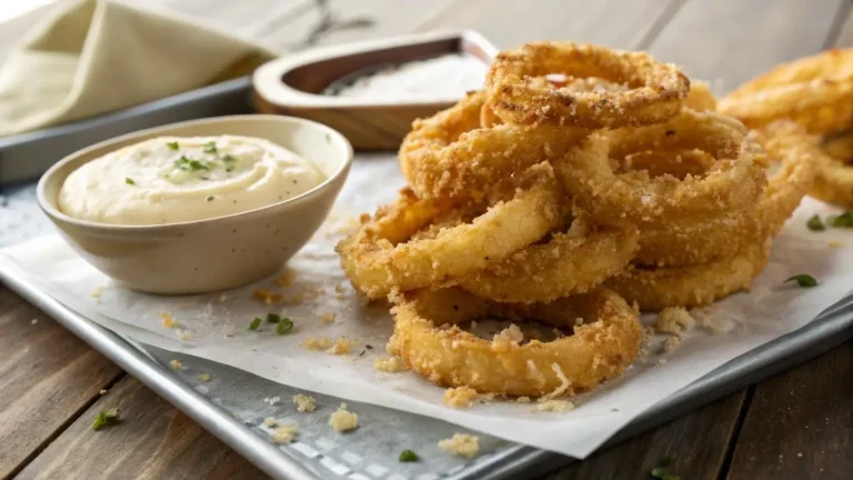 Parmesan Onion Ring Chips stacked on parchment