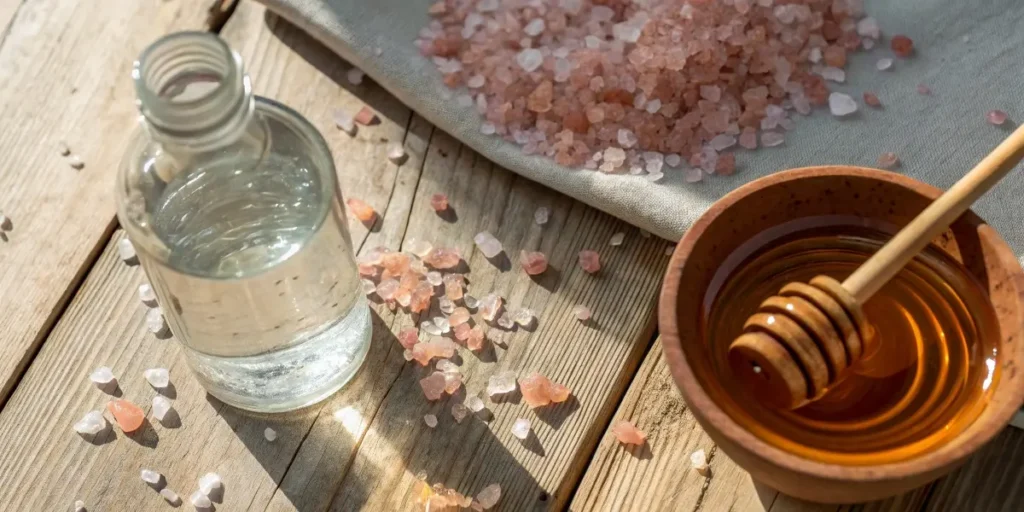 Pink Himalayan salt and honey electrolyte drink