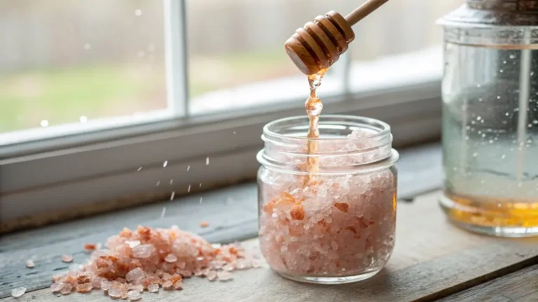 Mason jar of pink Himalayan salt and honey electrolyte drink