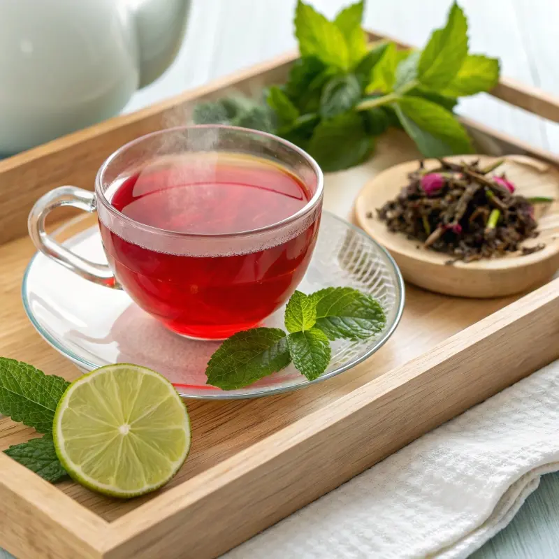 Red hibiscus bariatric tea recipe with lime and mint