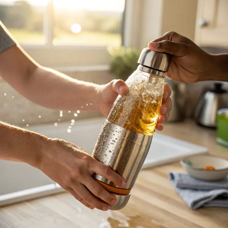 Shaking Himalayan salt and honey electrolyte water