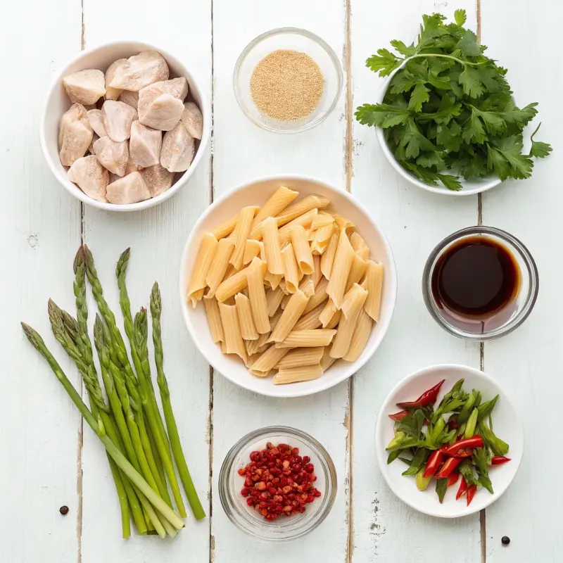 Ingredients for sweet and spicy honey pepper chicken pasta