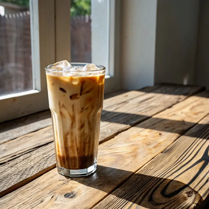 Vegan iced coffee recipe in tall glass