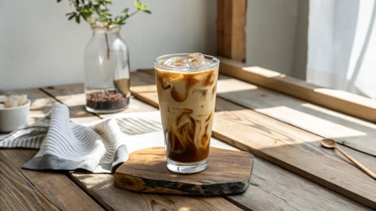 Vegan iced coffee recipe in tall glass