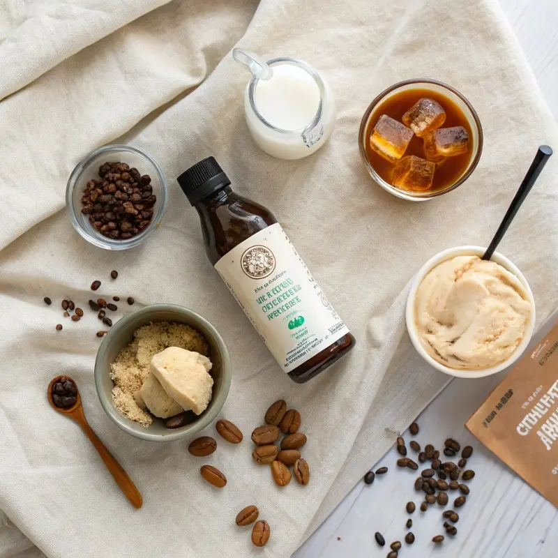 Ingredients for vegan iced coffee recipe