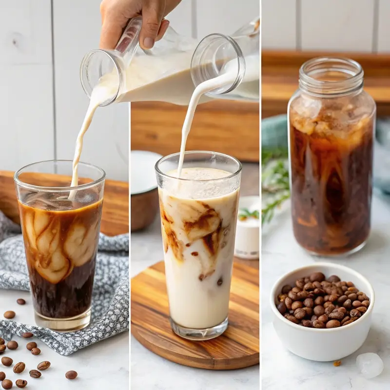 Step-by-step making of vegan iced coffee
