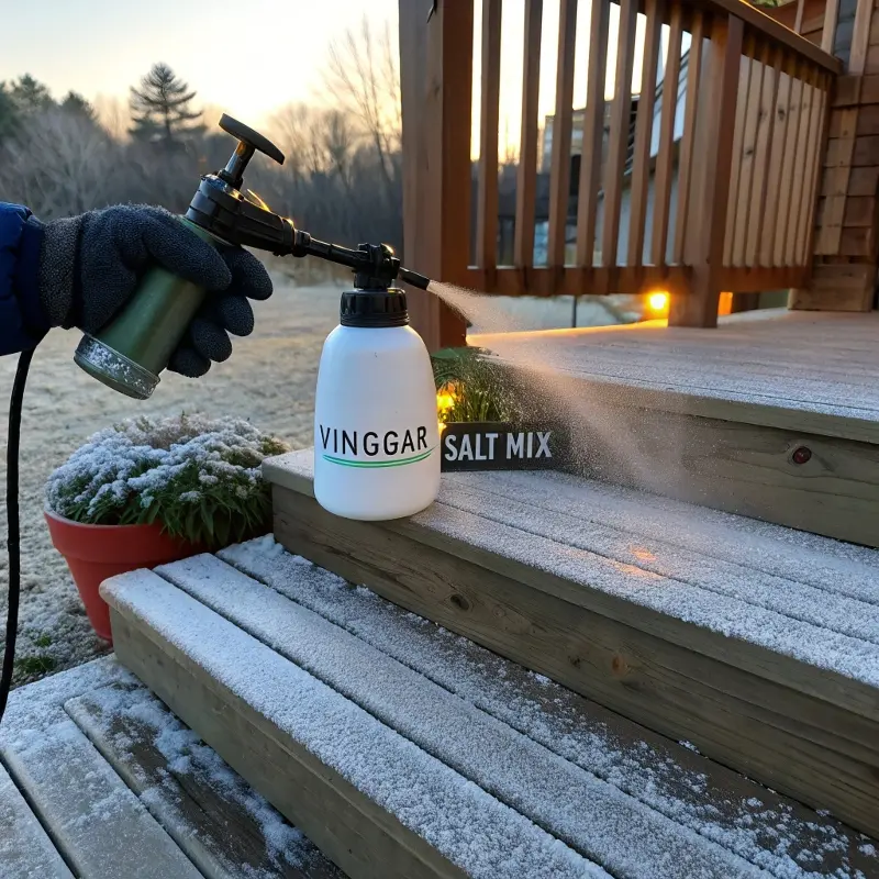 Spraying vinegar–salt mix on frost