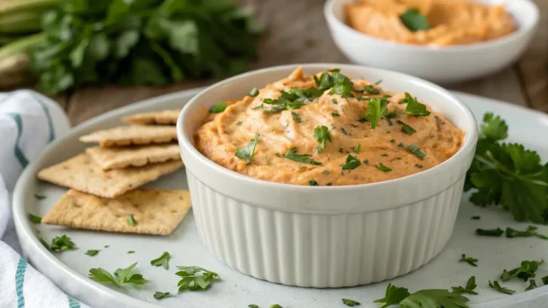 High protein buffalo dip recipe card image