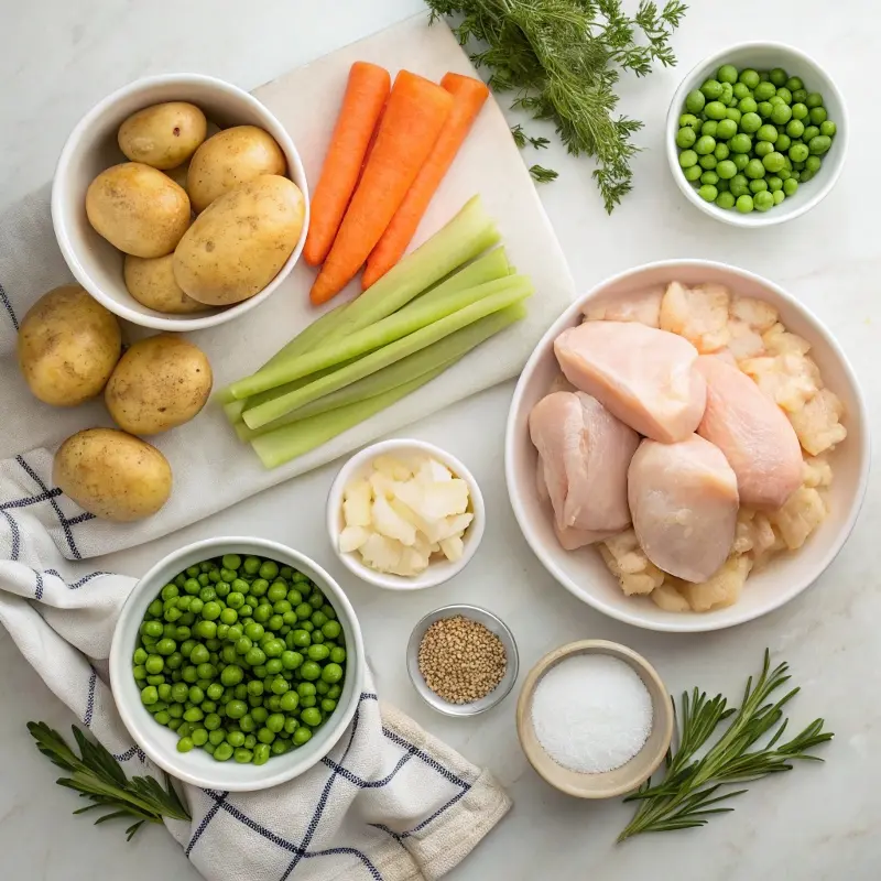 Ingredients for chicken pot pie in slow cooker