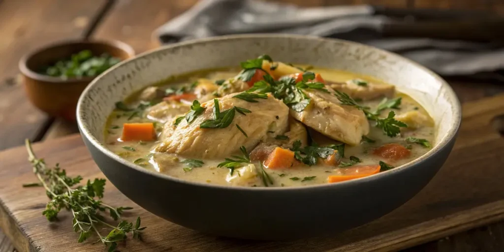 Chicken stew crock pot served hot