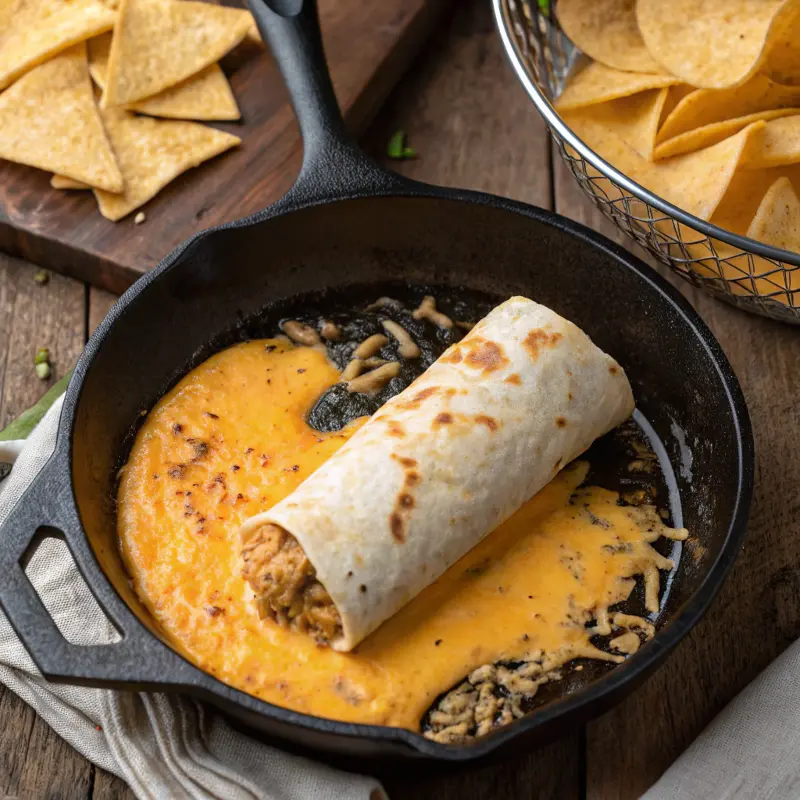 Burrito browning in cheddar halo