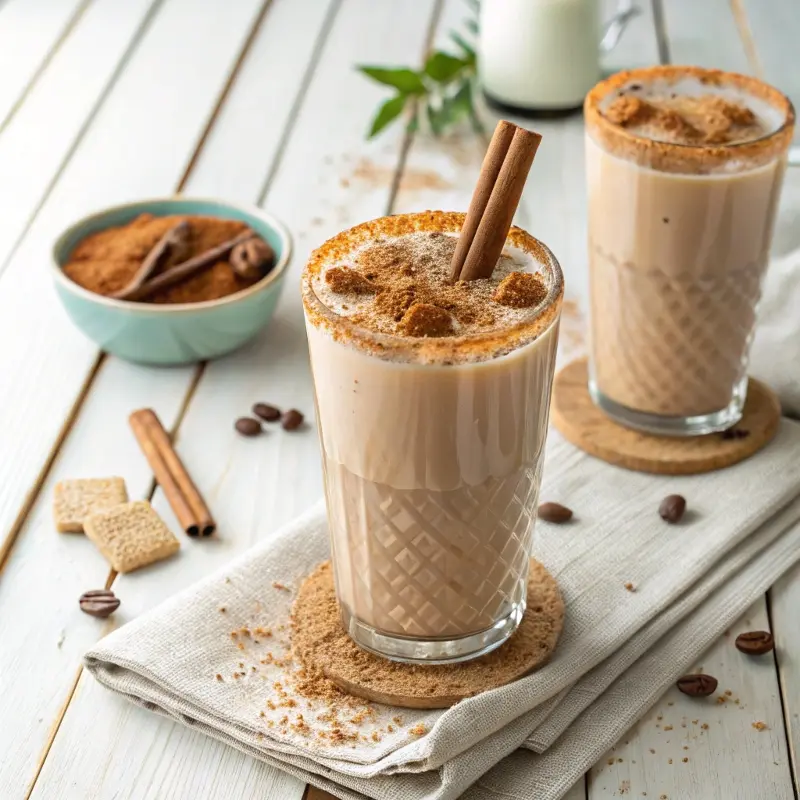 healthy Teddy Graham Iced Latte with cinnamon and almond milk