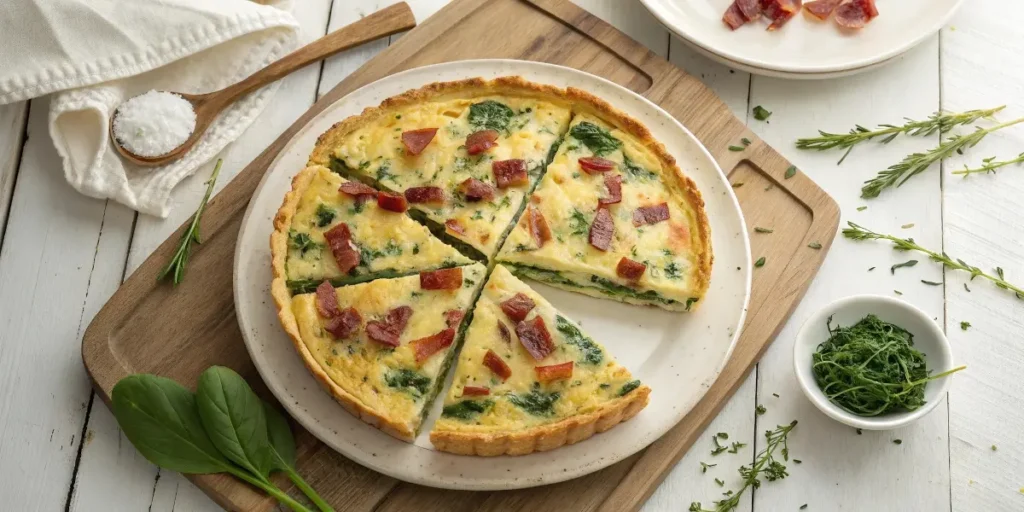high protein quiche made with cottage cheese and turkey bacon