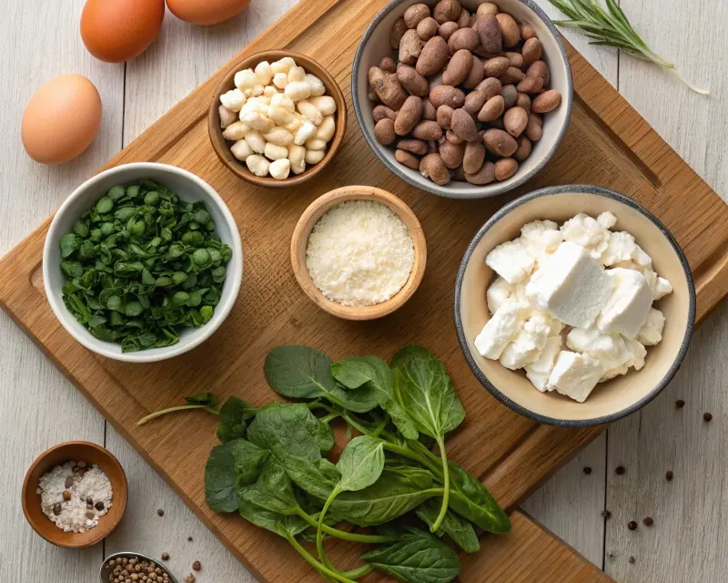 ingredients for high protein quiche with cottage cheese and beans