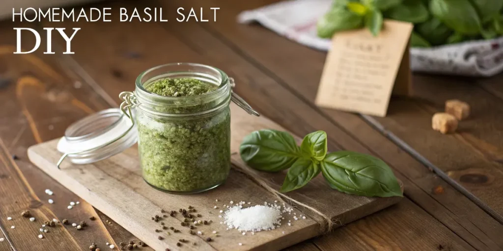 Homemade Basil Salt DIY in mason jar
