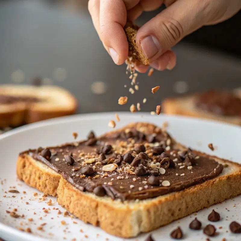 adding crunchy keto sweet stuff on toast toppings
