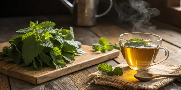 steaming cup of lemon balm tea recipe