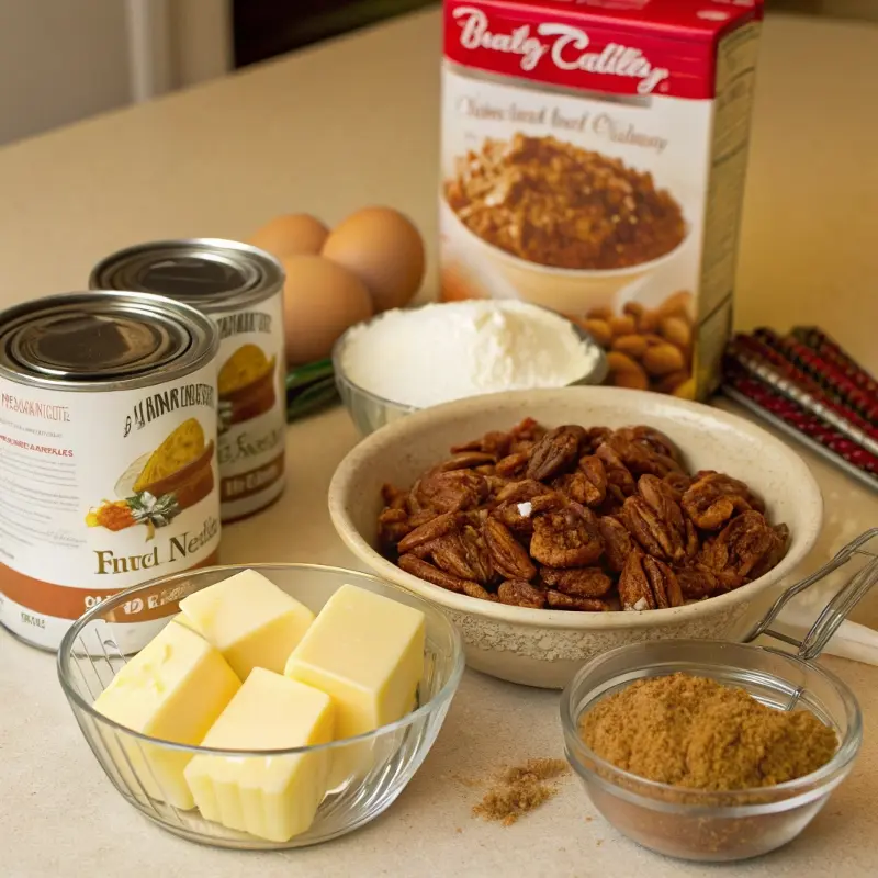 pecan pie dump cake ingredients laid out