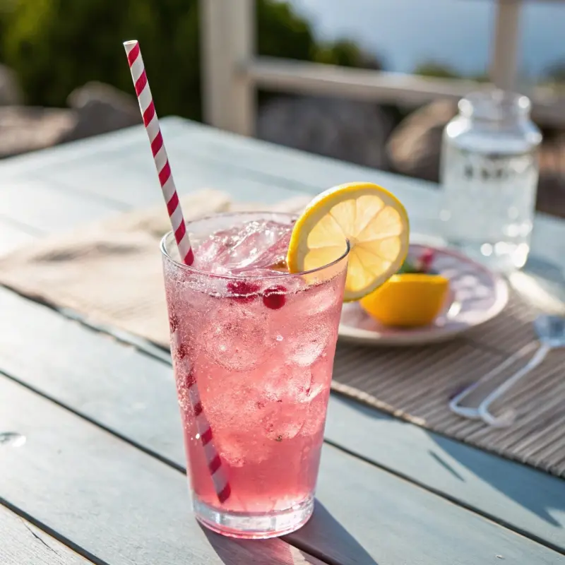 Glass of pink salt drink served on ice