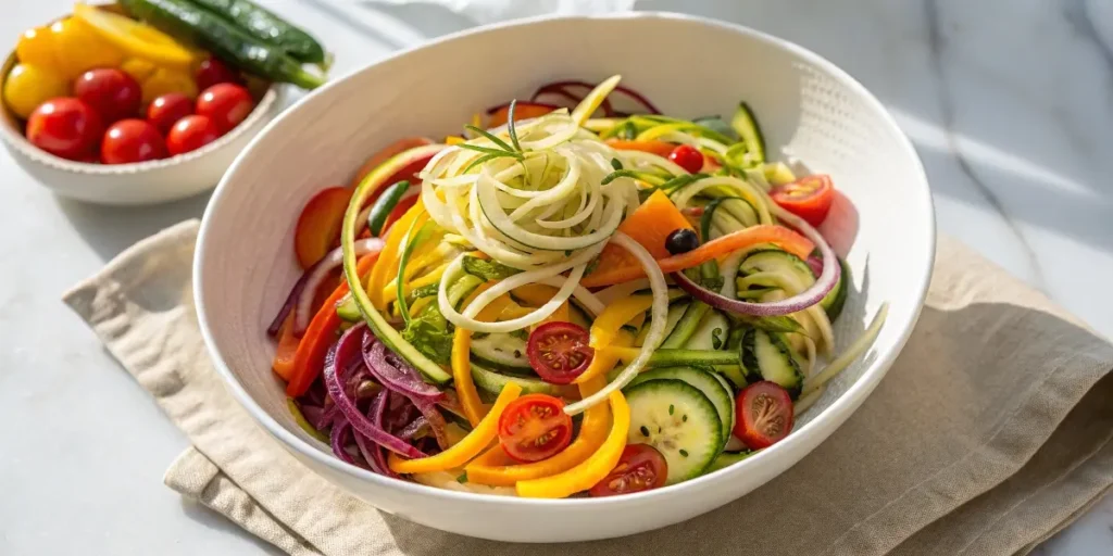Rainbow raw vegan recipes zoodle bowl