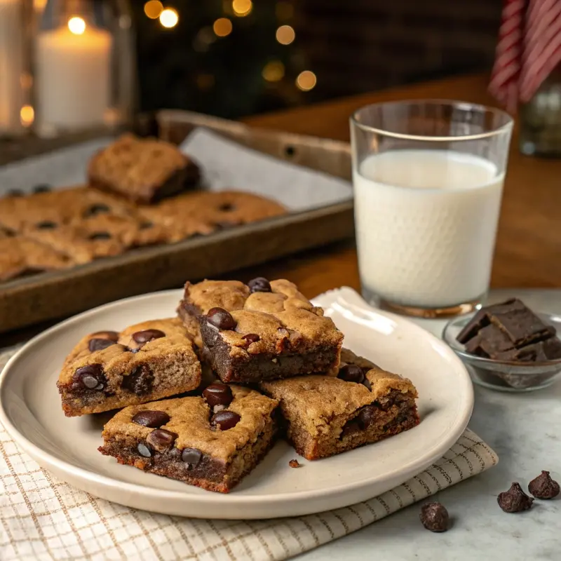 Crownies served with milk and chocolate chips
