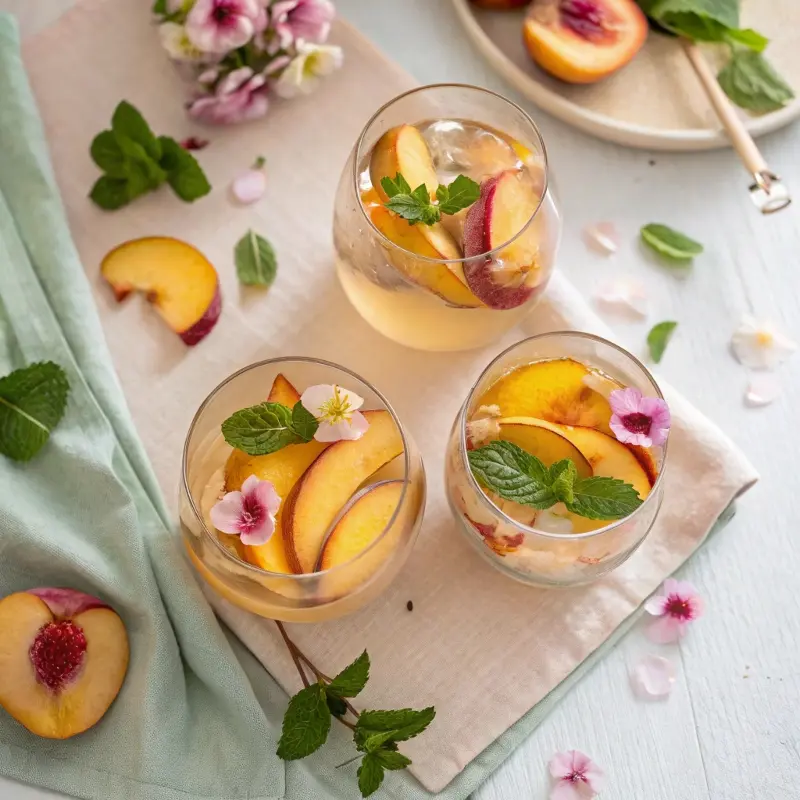 Sangria with pastel summer setup for White Peach Sangria
