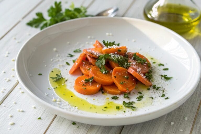 Keto-friendly cooked carrots with olive oil and parsley — healthy low-carb side dish for a ketogenic diet.