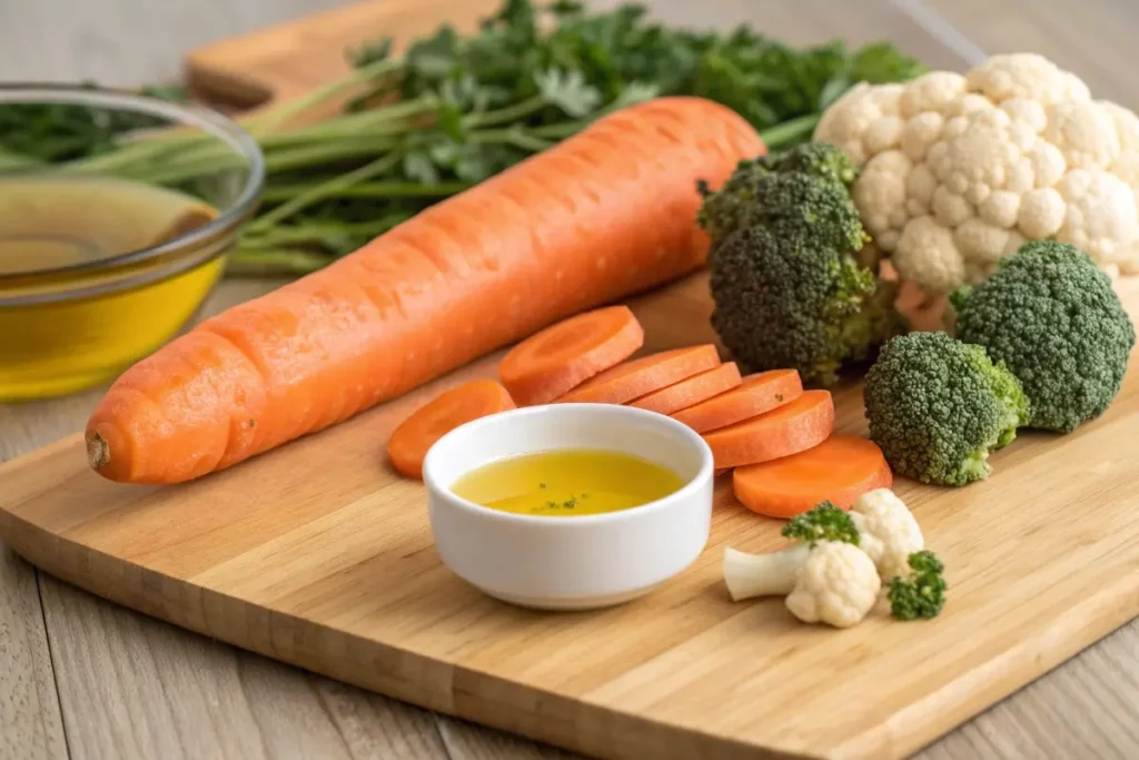 Are Carrots Keto – Fresh carrots prepared for a ketogenic diet, sliced with olive oil, healthy low carb ingredients