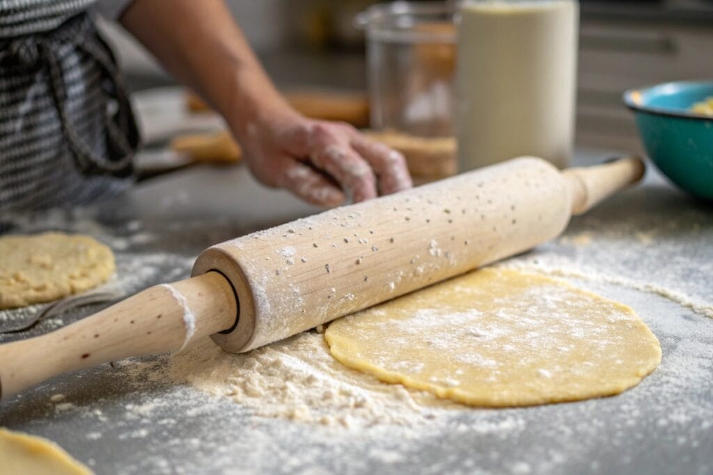 Rolling gluten free egg noodle dough