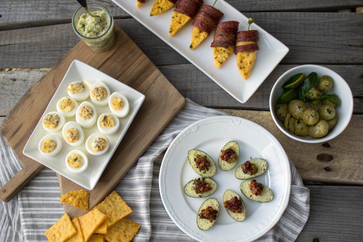 keto appetizers on wooden table