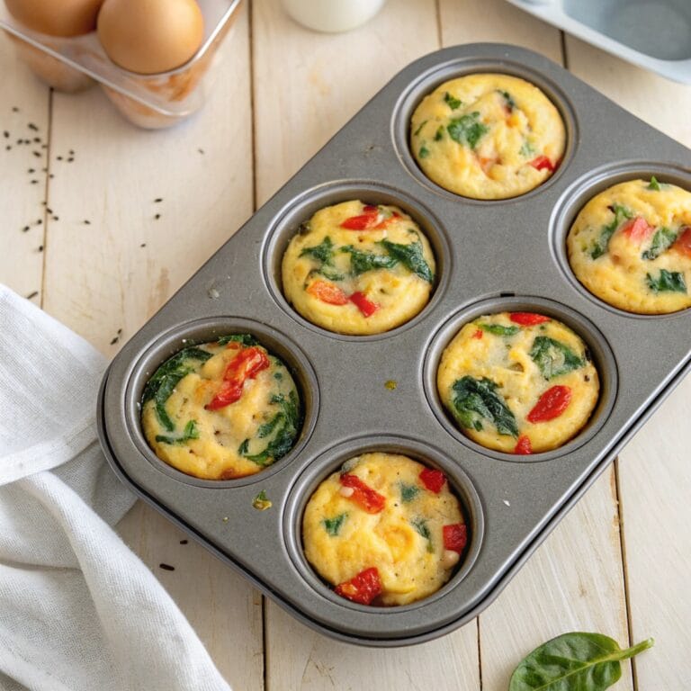 Keto diet: Freshly baked keto egg muffins with spinach, cheese, and peppers in a tin