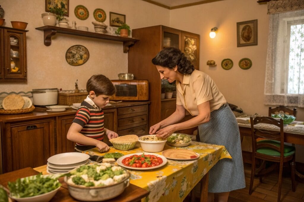 child cooking keto appetizers with mom