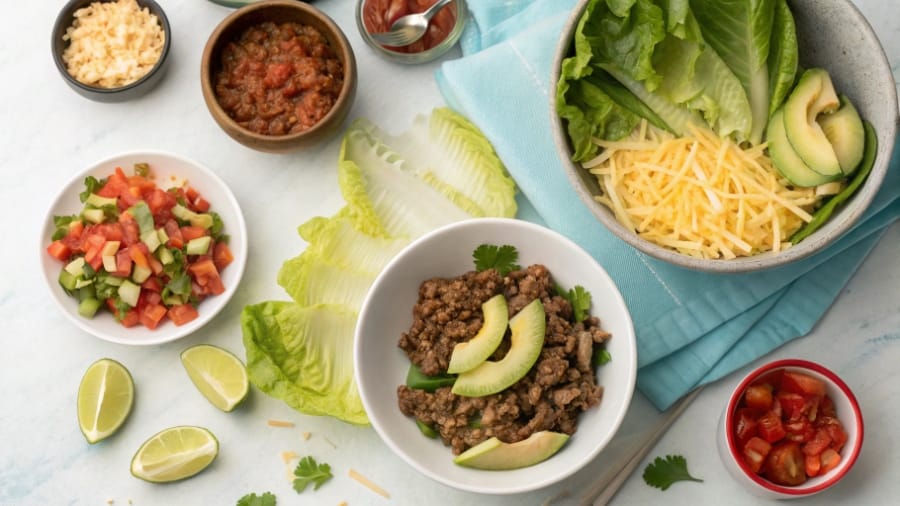 Taco night spread with lettuce wrap keto dinner ideas