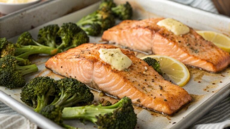 Garlic butter salmon with roasted broccoli keto dinner ideas