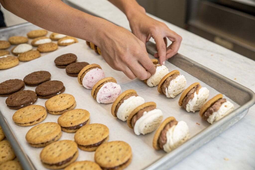 Assembling gluten free ice cream sandwiches