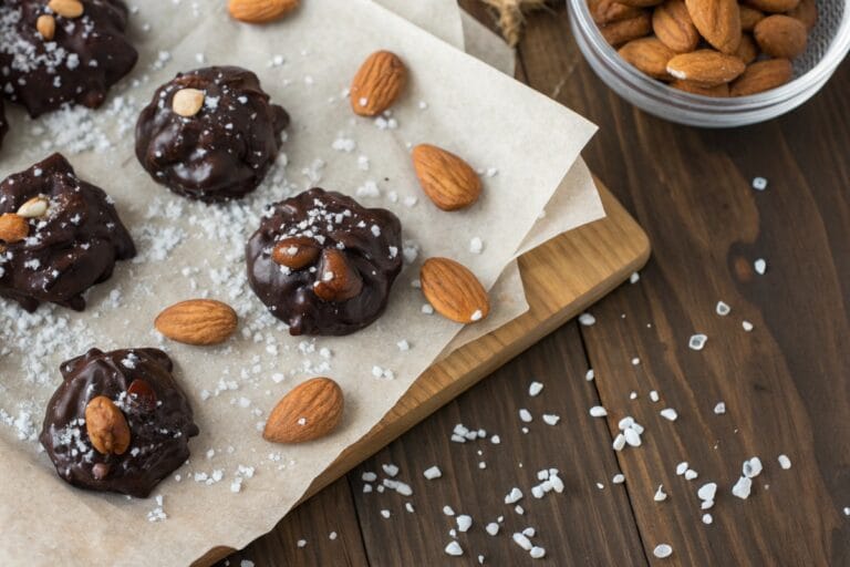 Dark chocolate almond clusters as homemade gluten free candy