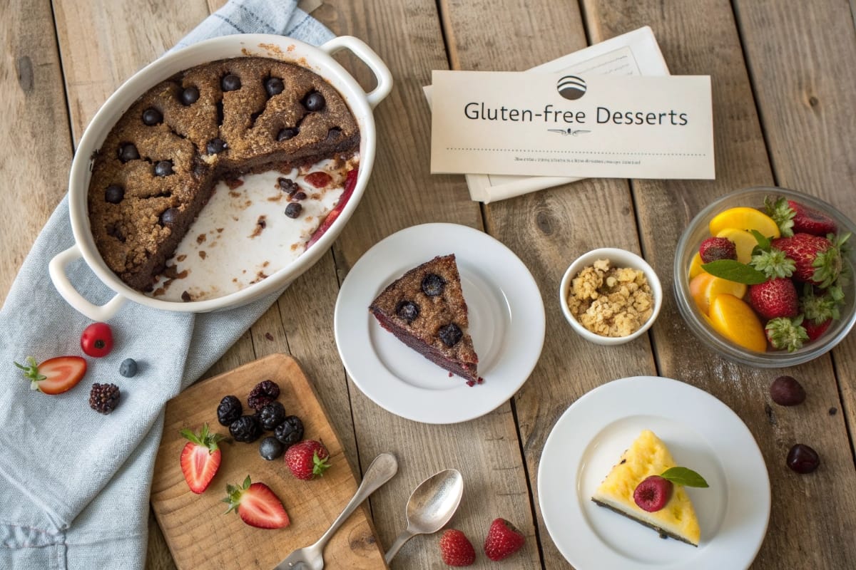 Assorted gluten-free desserts on a wooden table