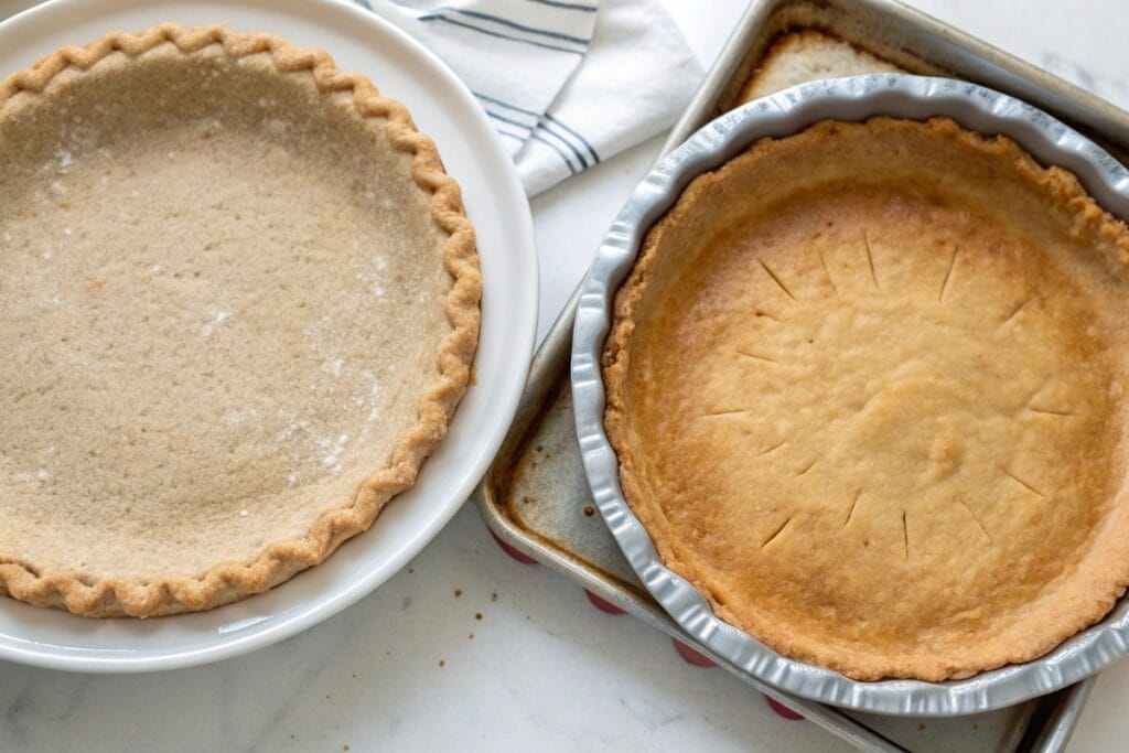 Homemade and ready-made gluten free pie crusts side by side