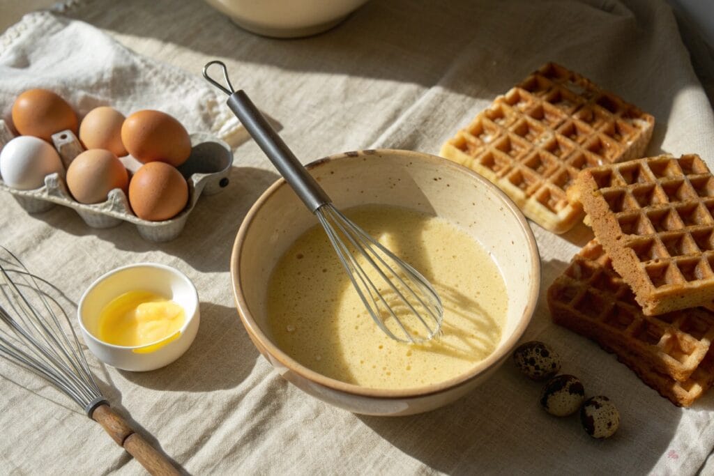 Gluten Free Waffle Recipe: Mixing gluten free waffle batter in bowl