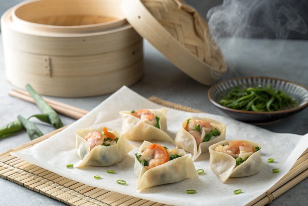 Gluten free wontons ready for steaming