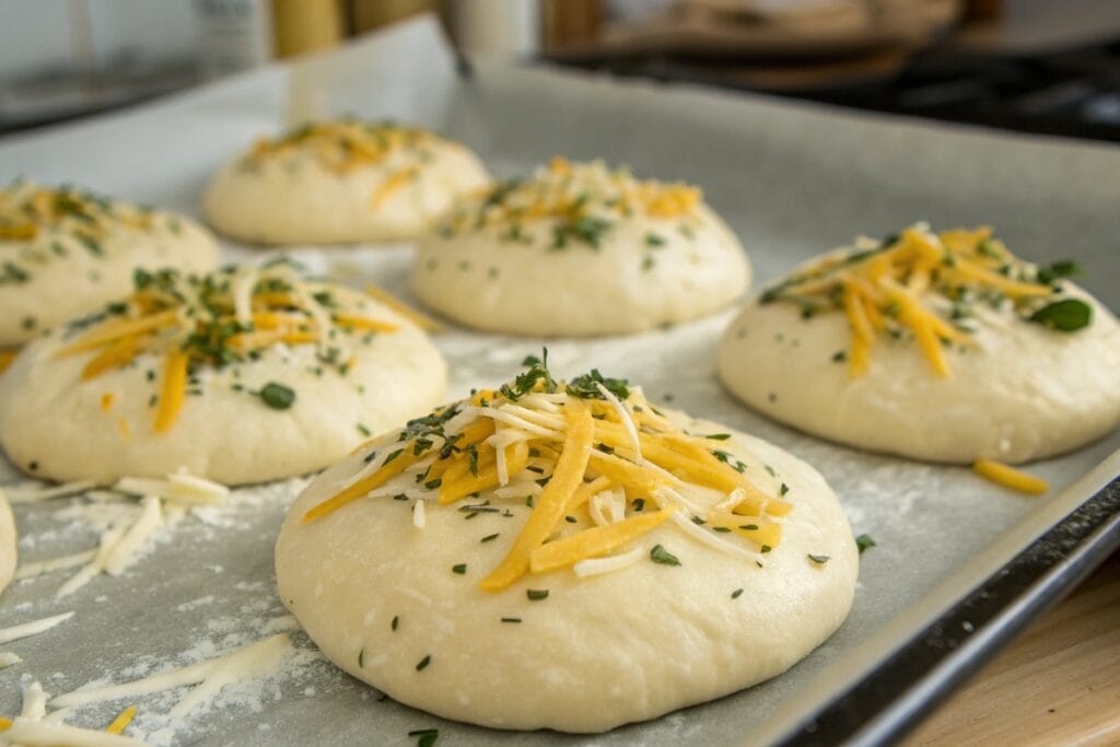 Unbaked high protein breakfast biscuits on parchment