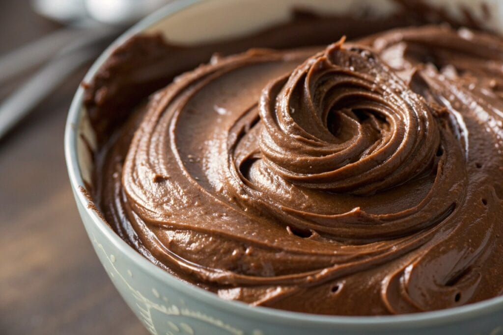 Blending high protein chocolate mousse until creamy