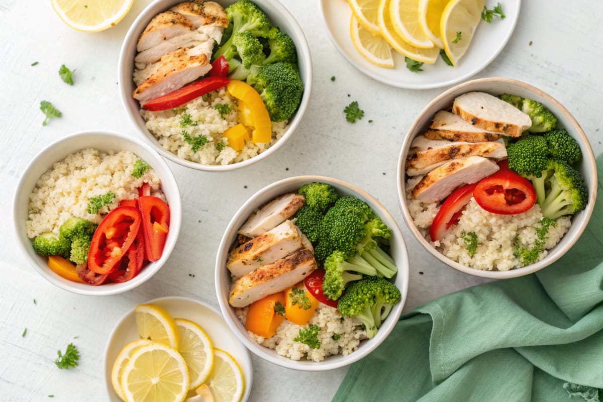 Low calorie high protein chicken and veggie bowls