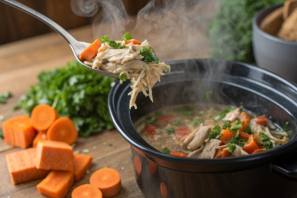 shredded chicken stew in gluten free crock pot meal
